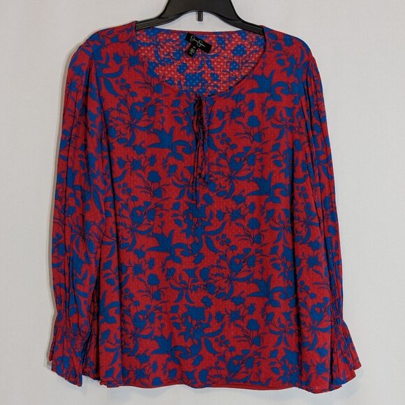JESSICA SIMPSON Red & Blue Floral Long Sleeve Pullover Top; Size 2X - Picture 1 of 6